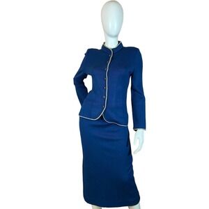 70’s Vintage Venice Blue Knit Cardigan & Skirt Set